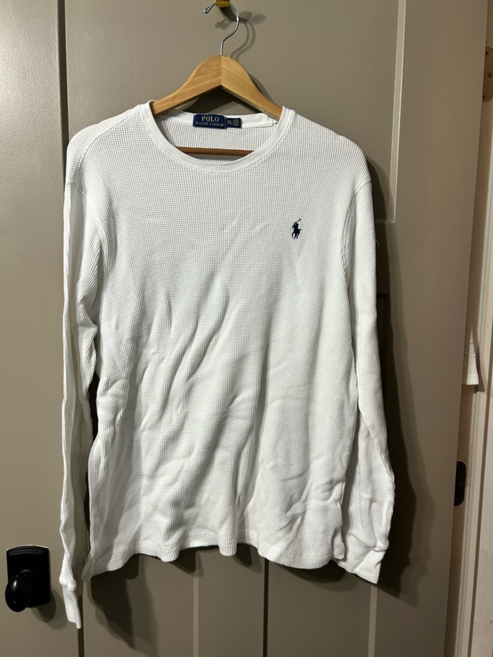 Polo Ralph Lauren Men's White Waffle thermal Crewneck Long-Sleeve Shirt